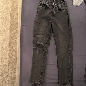 Cotton On Black Distressed Straight Leg Jeans